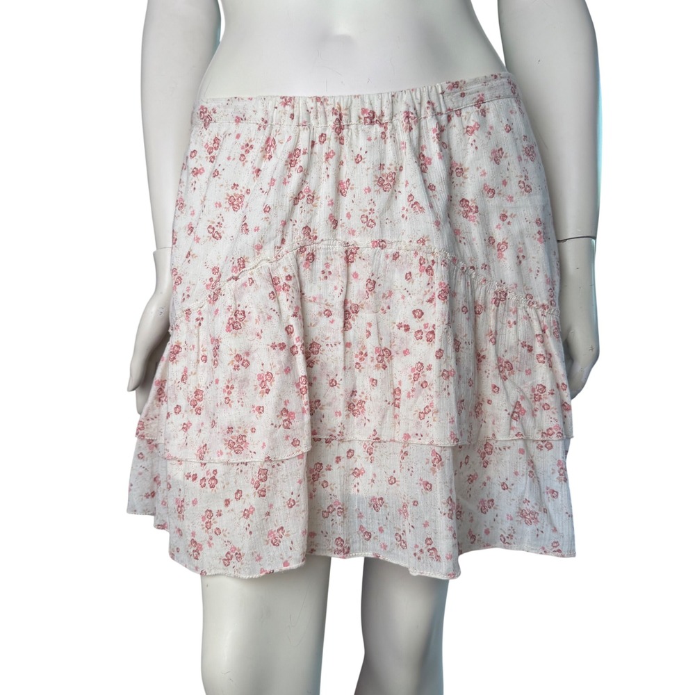 Floral Tiered Mini Skirt Ditsy Ruffle Y2K Cottagecore Coquette Cream Pink 6 S